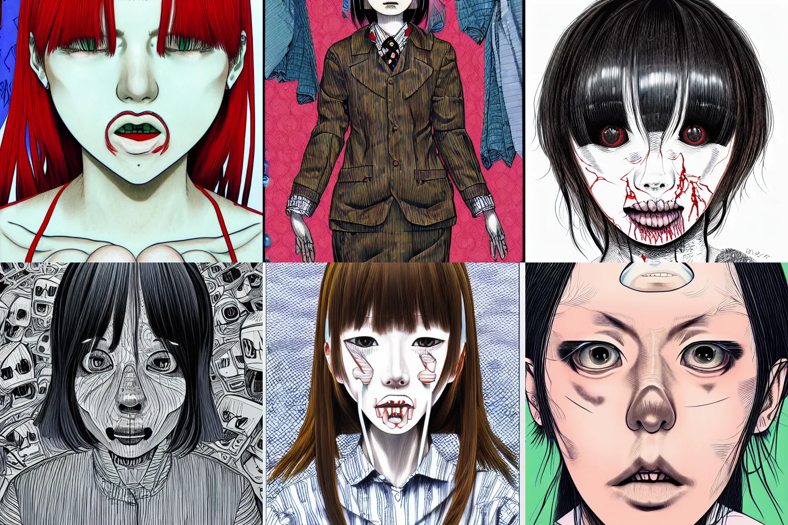 Prompt: an award winning illustration titled a beautiful serial killer by shintaro kago, highly detailed, trending on artstation