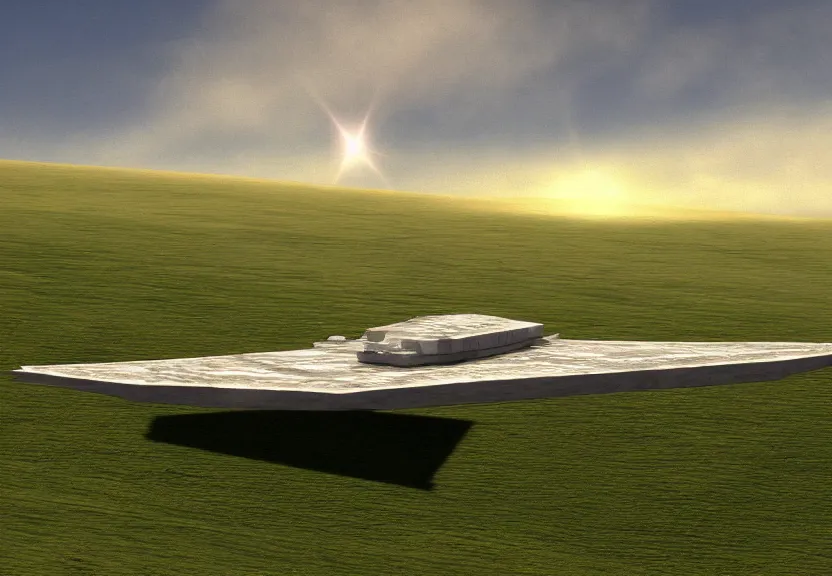 Prompt: Bliss famous wallpaper from Windows XP, Star Wars Star Destroyer