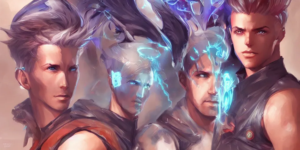 Image similar to concept art of young male netrunner d & d video game characters head designs, unique hair designs, by marc brunet and artgerm