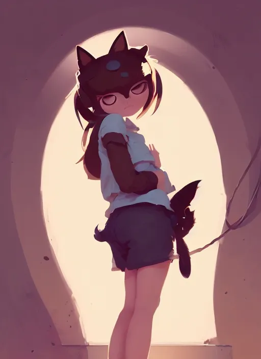 Image similar to portrait of cute catgirl with cat ears, by atey ghailan, by greg rutkowski, by greg tocchini, by james gilleard, by joe gb fenton, by in kaethe butcher, dynamic lighting, gradient light blue, brown, blonde cream and white color in scheme, grunge aesthetic