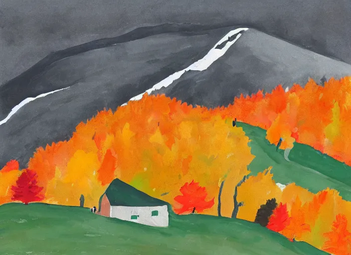 Image similar to portrait of friends hiking franconia ridge new hampshire in autumn, artwork by etel adnan