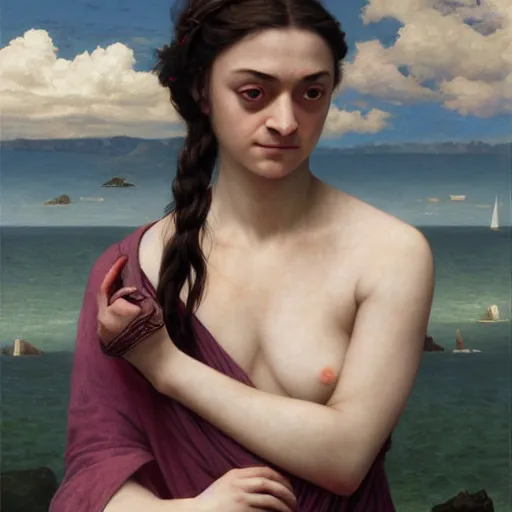 Image similar to arya stark as venus in birth of venus,D&D Monster Manual, digital painting, highly detailed, fantasy, artstation, concept art, smooth, sharp focus, maximalist illustration, trending on artstation, award winning,art by William-Adolphe Bouguereau and artgerm and greg rutkowski and Ruan Jia and Mandy Jurgens