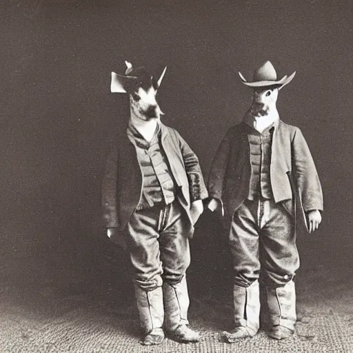 Image similar to kangaroo and wallaby dressed as cowboys, small town, 1 8 6 0 s, photo