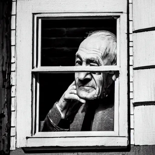 Image similar to a featureless old man seen through a window