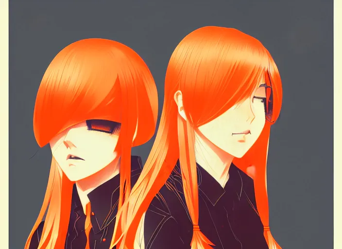 Image similar to anime girl with orange hair in the Soviet pioneer form, manga,katsura masakazu, intricate, detailed, studio lighting, gradation,editorial illustration, matte print, Ilya Kuvshinov, concept art, digital