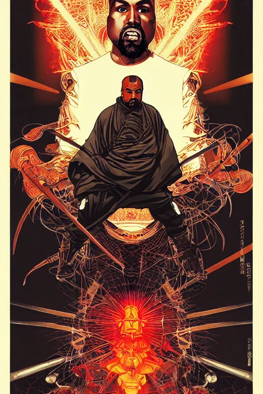 Prompt: poster of kanye west as a samurai, by yoichi hatakenaka, masamune shirow, josan gonzales and dan mumford, ayami kojima, takato yamamoto, barclay shaw, karol bak, yukito kishiro, highly detailed