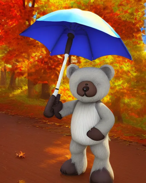 Image similar to autumn a bear with an umbrella by samuel smith trending on artstation