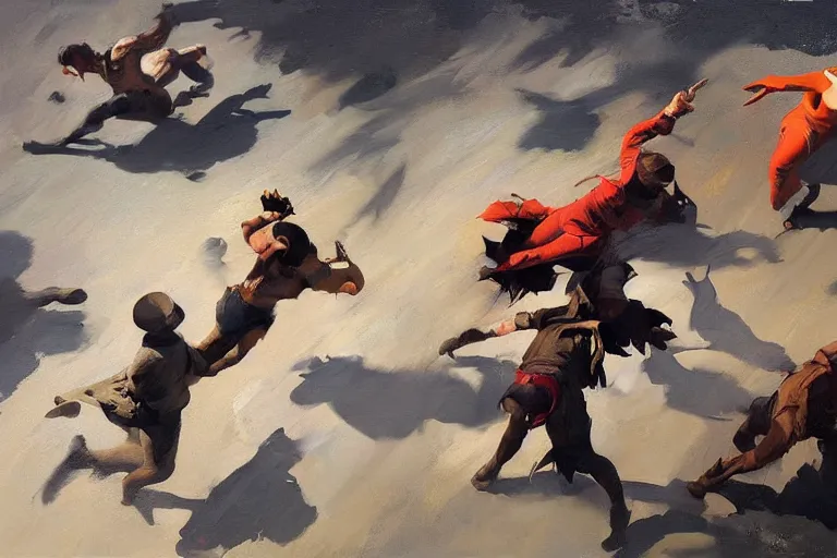 Image similar to greg manchess portrait of people falling over each other in an arena, profile picture, organic painting, sunny day, matte painting, bold shapes, hard edges, street art, trending on artstation, by huang guangjian, gil elvgren, ruan jia, randy vargas, greg rutkowski