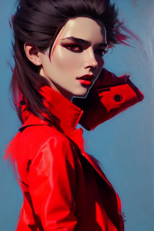 Image similar to a ultradetailed beautiful painting of a stylish woman in a red jacket, by greg rutkowski, conrad roset and ilya kuvshinov trending on artstation