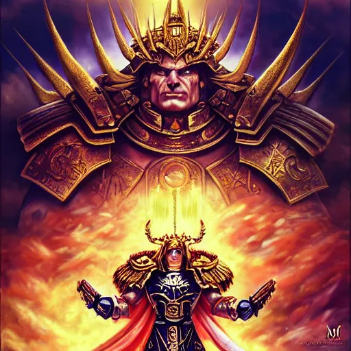 Prompt: the god-emperor of mankind triumphs over his enemies, hyper detailed, hyper realistic, digital art, trending on pixiv, by Mina Petrovic