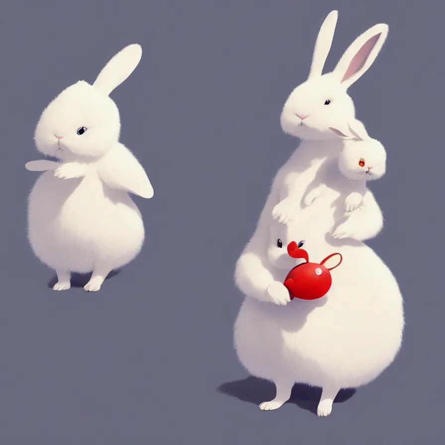 Prompt: Goro Fujita illustrating a lovely white fluffy bunny, with big ears on a plain background, caricatured animals, art by Goro Fujita, sharp focus, highly detailed, ArtStation