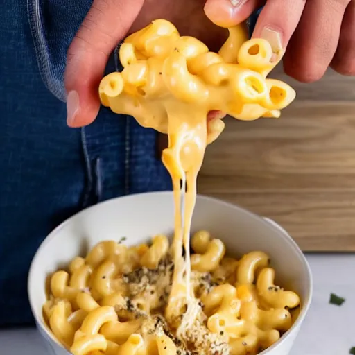 Prompt: a man vomiting mac n' cheese into his own bowl. photograph.