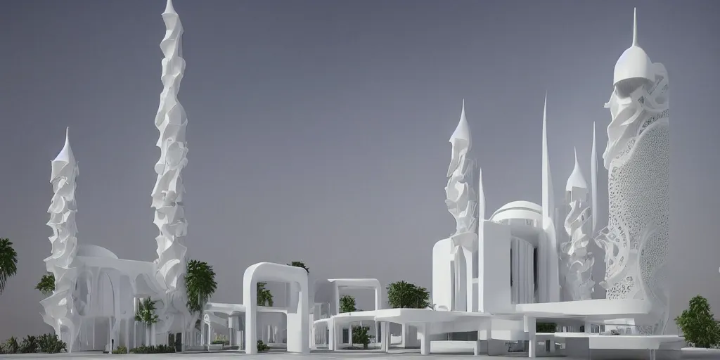 Prompt: futuristic white mosque, elegant, highly detailed,