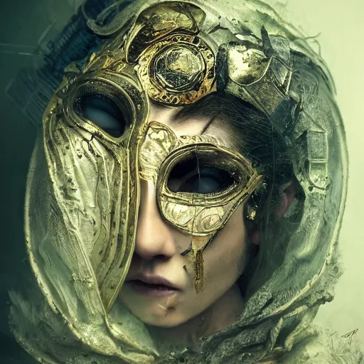 Image similar to Very very very very highly detailed epic central composition studio photography of face with venetian mask, intricate, dystopian, sci-fi, extremely detailed, digital painting, artstation, concept art, smooth, sharp focus, illustration, intimidating lighting, incredible art by Brooke Shaden