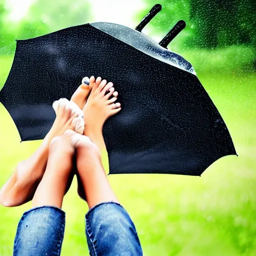 Image similar to a wooden!!!!! umbrella leaning against your knee!!!!!!!!, raining, photo