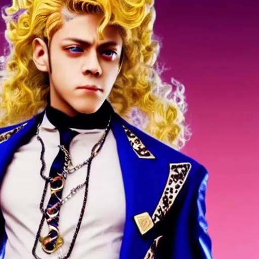 Image similar to a photograph of giorno giovanna from a live action version of jojo's bizarre adventure, filmic, cinematographic