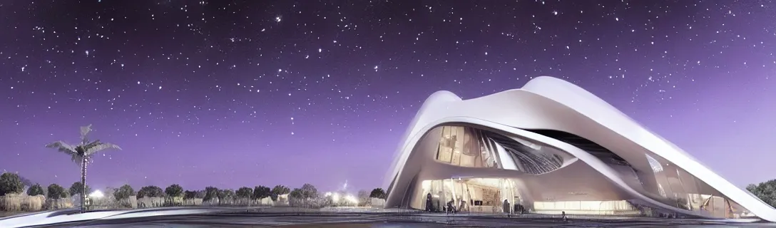 Prompt: zaha hadid design in starry nigh