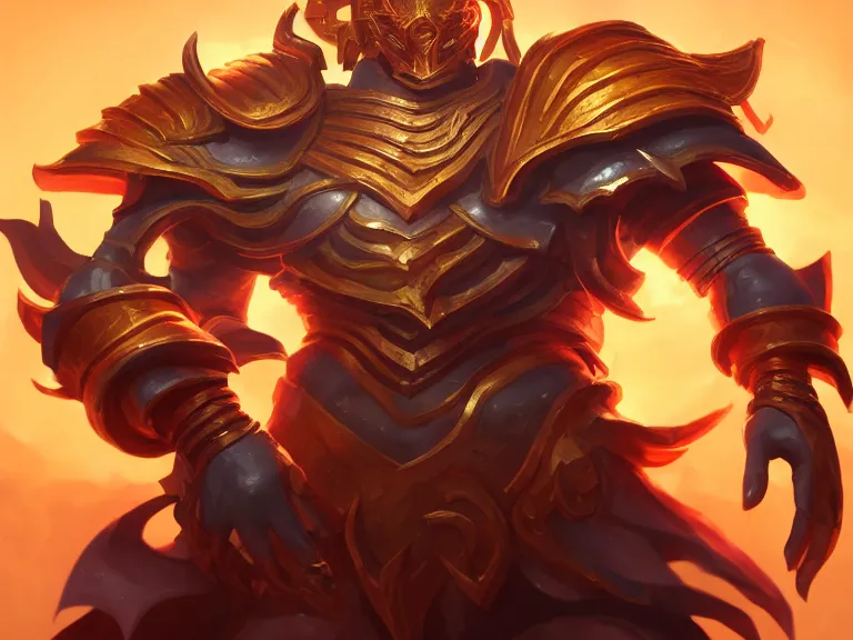 Image similar to portrait of sun emperor doctor trump, flaming heavy armor and whip, rule of thirds, orange gradient, photorealistic facial features, league of legends splash art, by chengwei pan, huang guangjian, viktoria gavrilenko, artgerm, greg rutkowski, 8 k, octane, digital painting, artstation