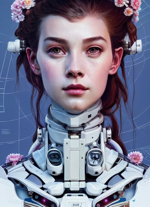 Prompt: symmetry!! portrait of a robot astronaut, tech face, floral! horizon zero dawn machine, intricate, elegant, highly detailed, digital painting, artstation, concept art, smooth, sharp focus, illustration, art by artgerm and greg rutkowski and alphonse mucha, midsommar 8 k