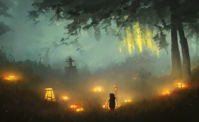 Image similar to a painting of the grave of the fireflies trending on artstation in the style of greg rutkowski