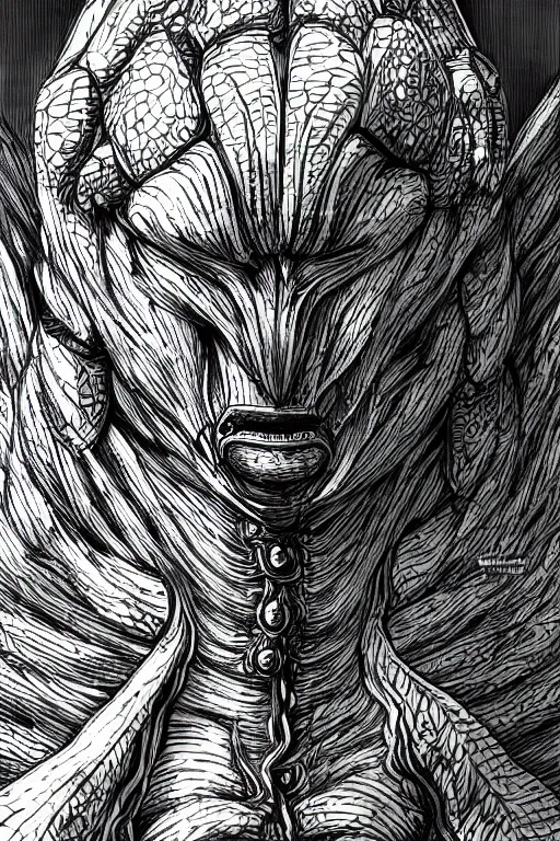 Image similar to humanoid figure banana monster, symmetrical, highly detailed, digital art, sharp focus, trending on art station, kentaro miura manga art style