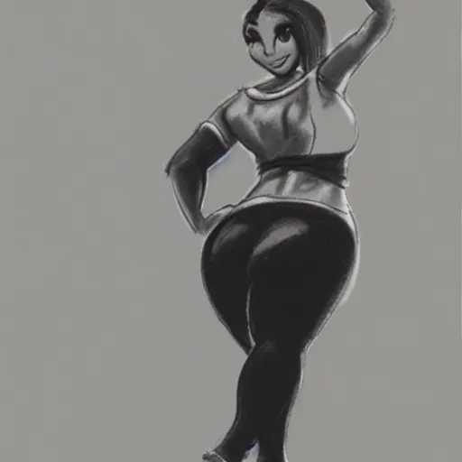 Image similar to milt kahl sketch of thick cuban girl wearing black yoga pants