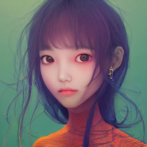 Image similar to the head of an incredibly cute and elegant korean girl partially made of carrots and blueberries looking up, an ultrafine detailed illustration by james jean, final fantasy, intricate linework, bright colors, behance contest winner, vanitas, angular, altermodern, unreal engine 5 highly rendered, global illumination, radiant light, detailed and intricate environment