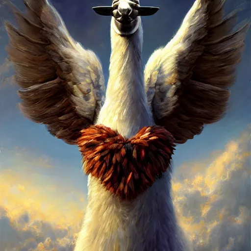 Image similar to winged llama. digital painting, detailed, 8 k, trending on artstation, smooth, sharp focus artwork by mark arian, artgerm, mark keathley, greg rutkowski
