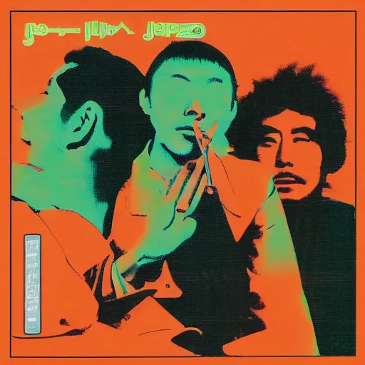 Prompt: 6 0's japanese jazz fusion, album cover, casiopea, orange, green, moringa juice