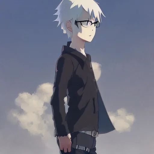 Image similar to black eyed boy with pointed hat, hands in pockets, black jacket, thin pants, trending on pixiv fanbox, painted by greg rutkowski makoto shinkai takashi takeuchi studio ghibli, akihiko yoshida