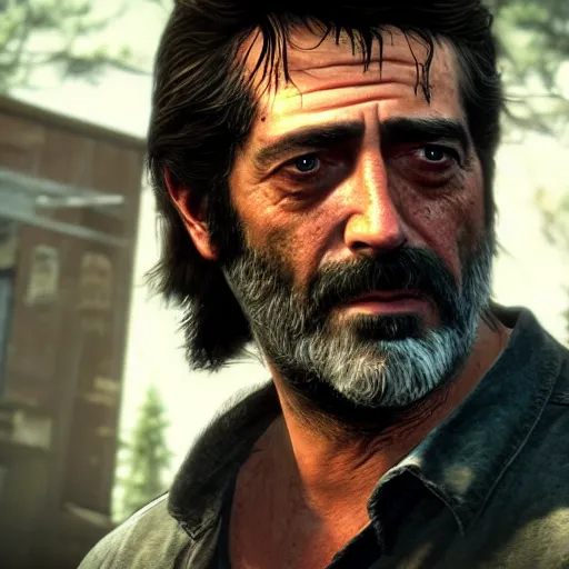 Image similar to Film still of Jeffrey Dean Morgan with long hair and beard, from The Last Of Us (video game)