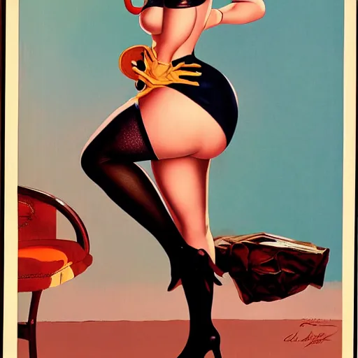 Image similar to a pinup by gil elvgren and loish.