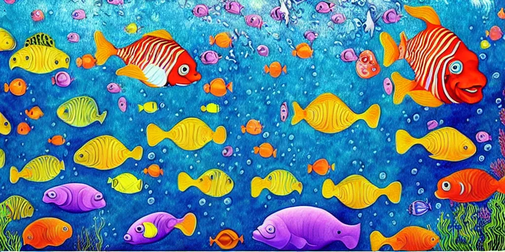 Image similar to a beautiful painting of an elaborate underwater scene painted by bosch and lisa frank