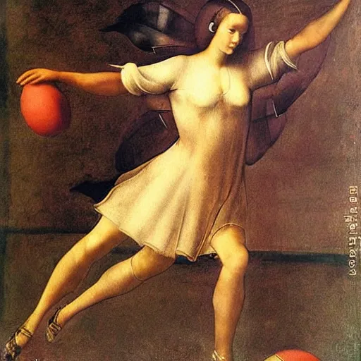 Image similar to Olivia Newton-John playing football by Leonardo da Vinci