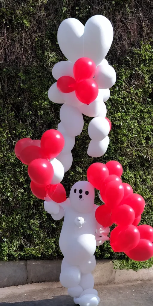 Prompt: friendly ghost from the children's movie IT with 99 red balloons and a bunch of problems with jay-z playing on the radio