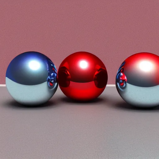 Prompt: chrome spheres on a red cube, rim lighting n 2