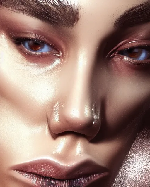 Image similar to a highly detailed metahuman 8 k close up render of bella hadid in iris van herpen dress in style of alex grey trending on artstation made in unreal engine 4