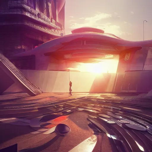 Image similar to neo brutralism, futuristic architectural art, colorful, hyperrealistic, cgsociety, octane render, 8k, realistic depth, 3D feeling, sunlight, shadows, reflections, romanticism, 3D, realistic depth, in the style of Akihiko Yoshida and Greg Rutkowski