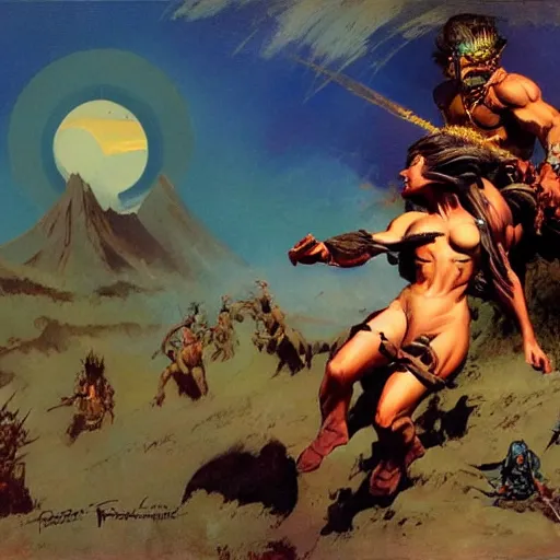 Image similar to into glory ride, artwork by Frank Frazetta