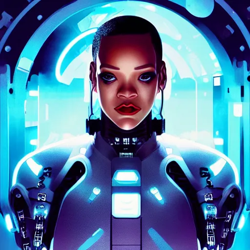 Prompt: cyborg Rihanna profile picture by Greg Rutkowski, dynamic pose, intricate details, futuristic, volumetric lights, streetwear, studio ghibli, Organic Painting , Matte Painting, geometric shapes, hard edges, trending on the artstation, fantasy LUT, realistic by Sachin Teng + Martin Grip + Moebius + Patrick Gleason, smooth, sharp focus, techwear, Industrial Scifi, detailed illustration, character portrait, highly detailed, digital painting, artstation, concept art, soft light, hdri, smooth, sharp focus, illustration, art by tian zi and craig mullins and WLOP and alphonse much,