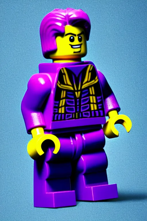 Prompt: closeup studio photograph of a thanos lego mini figurine, depth of field, 5 0 mm, 8 k, soft vignette