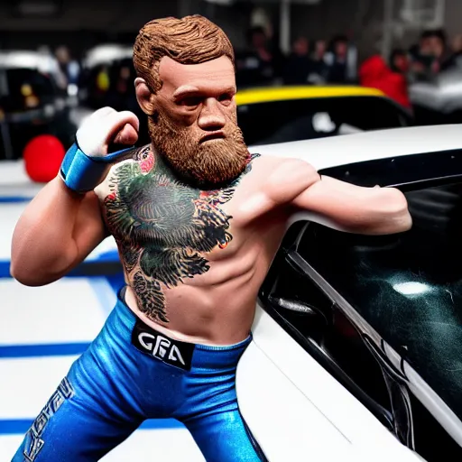 Image similar to a humanoid car wrestling conor mcgregor, ultra detailed, ultra realistic