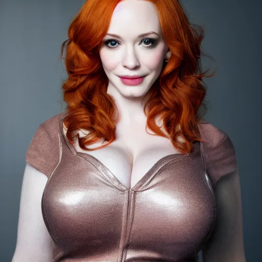 Image similar to photo of a gorgeous christina hendricks, realistic, professionally, professionally color graded, full body shot, leather body suit, sharp focus, 8 k high definition, insanely detailed, intricate, elegant