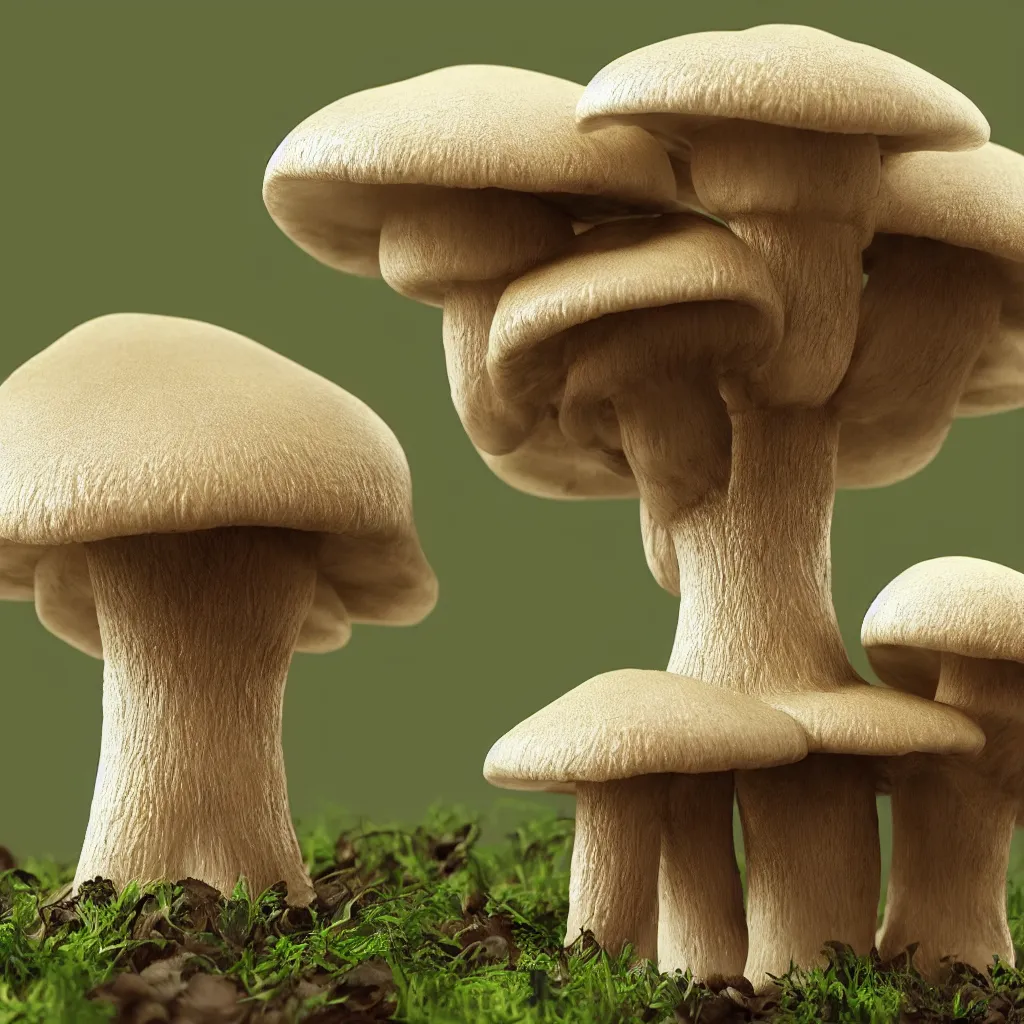 Prompt: very close macro photo of mushroom growing in a spheroid forest, 3d render, dim nightlight Study, by ruan jia, 8k, extreme detail, cinema 4d render