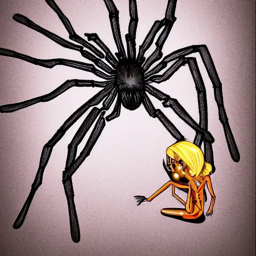 Image similar to a spider that is begging a woman for food, digital art