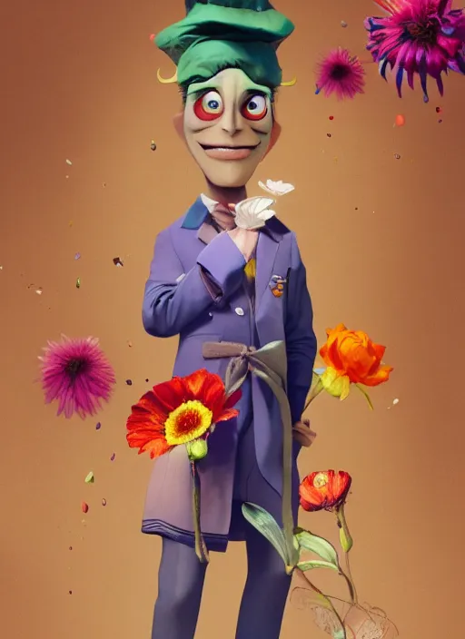 Image similar to an anthropomorphic beautiful male scientist portrait holding a flowers wearing colourful robe, fine art, award winning, intricate, elegant, sharp focus, octane render, hyperrealistic, wizard hat cinematic lighting, highly detailed, digital painting, 8 k concept art, art by jamie hewlett and z. w. gu, masterpiece, trending on artstation, 8 k