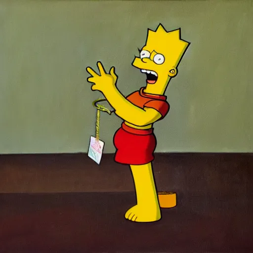 Image similar to Bart Simpson trapped in a Pablo Amaringo painting