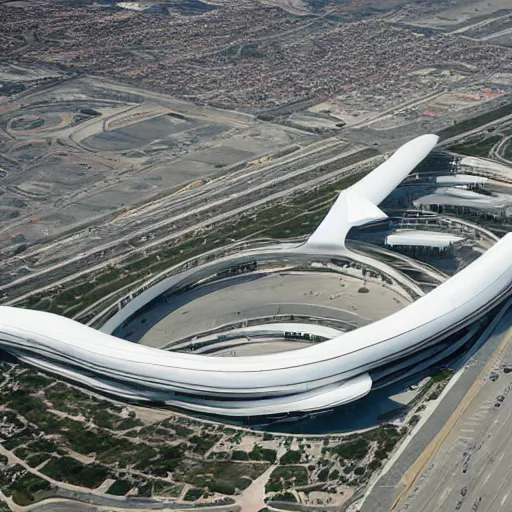 Prompt: aerial photo of LAX designed by Zaha Hadid