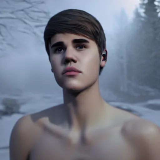 Image similar to hyperrealistic dslr film still of justin bieber at beaver dam, stunning 8 k octane comprehensive 3 d render, inspired by istvan sandorfi & greg rutkowski & unreal engine, perfect facial symmetry, dim volumetric cinematic lighting, extremely hyper - detailed, incredibly real lifelike attributes & flesh texture, intricate, masterpiece, artstation, stunning