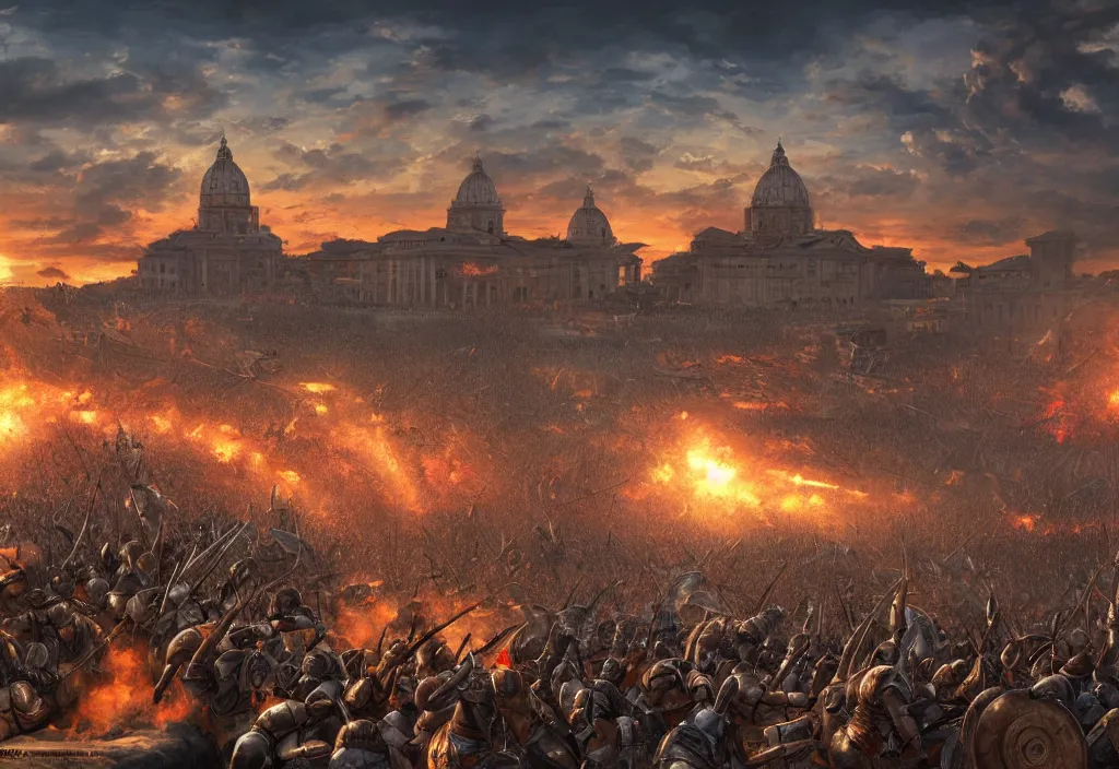 Image similar to rome total war 2 epic battle, hyper detailed, sunset, trending on artstation